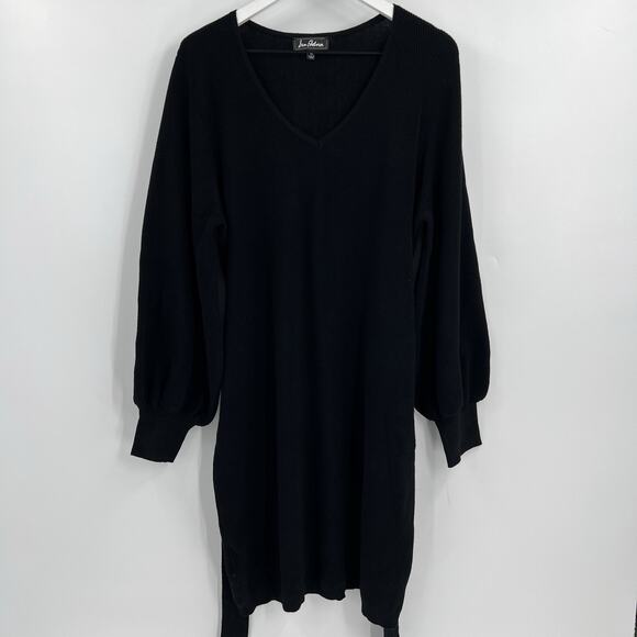 Sam Edelman Balloon Long Sleeves V-Neck Ribbed Knit Sweater Dress Black‎ Size XL - Picture 2 of 9